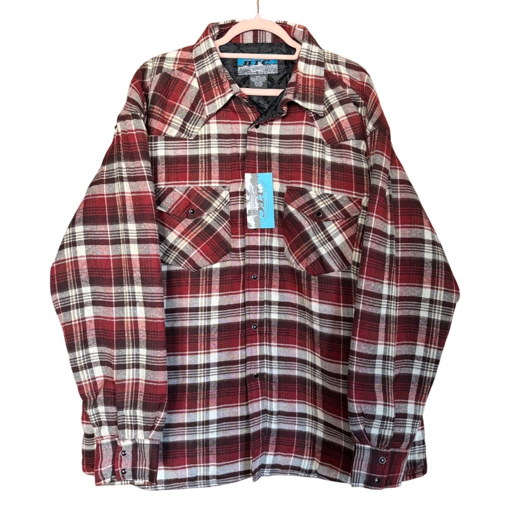 NWT BTC Quilted Flannel Jacket Mens 2XL Plaid Pearl Snap Lined Shirt Chores Farm